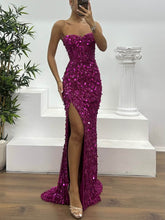 Off-The-Shoulder Sequined Side-Slit Gown Dress